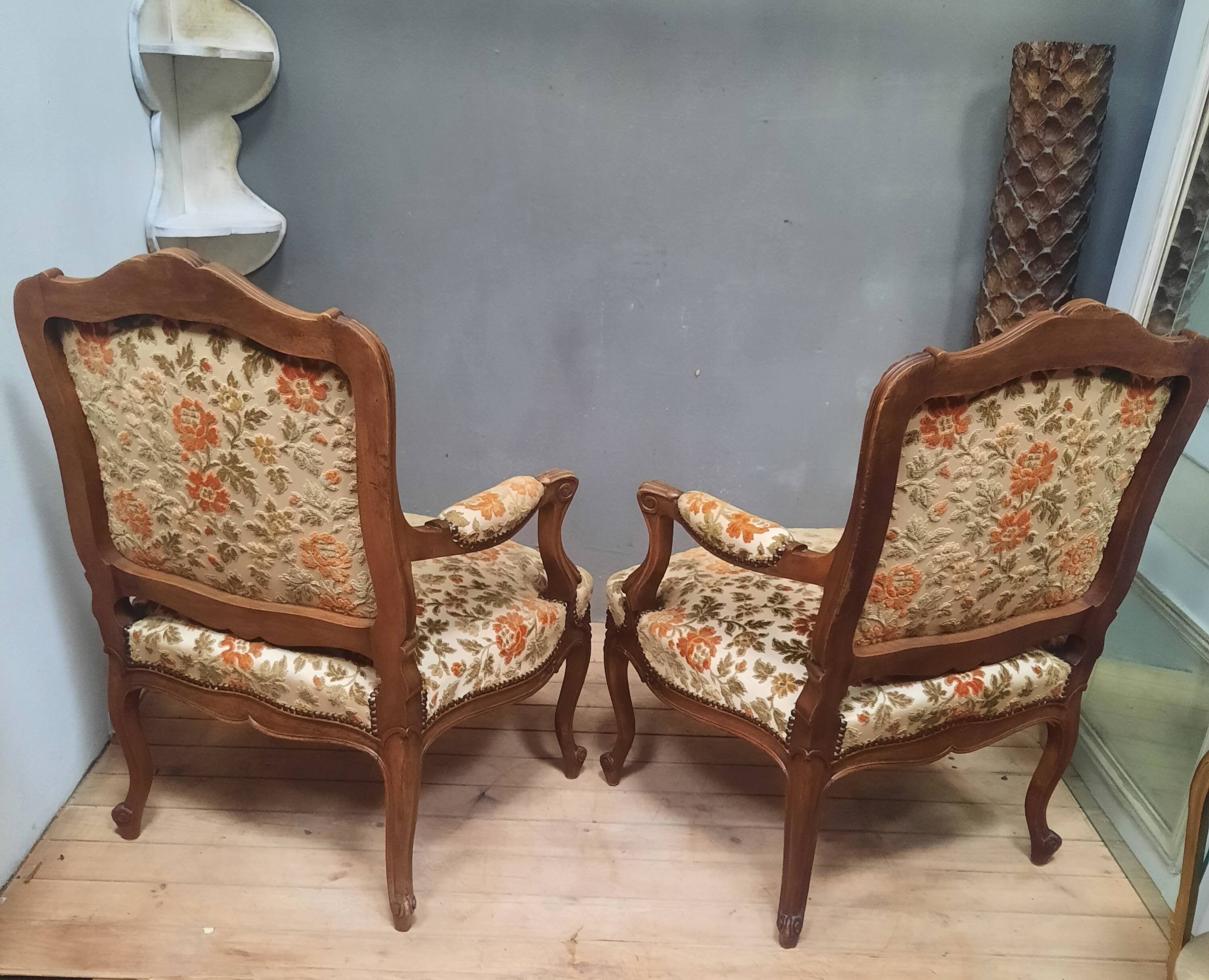 Pair of large Louis XV style armchairs