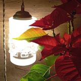 Lampe baladeuse style art deco tube verre texturé, cordon lin