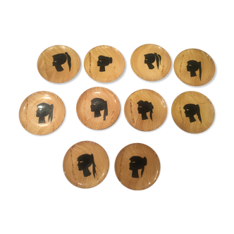 Lot of 10 pretty vintage plates Grandjean Jourdan Vallauris - work by masson