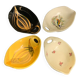 4 enameled ceramic bowls with gold or bird or flower pattern decoration, design and vintage 1950