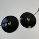 Pair of old industrial black enamelled pendant lights