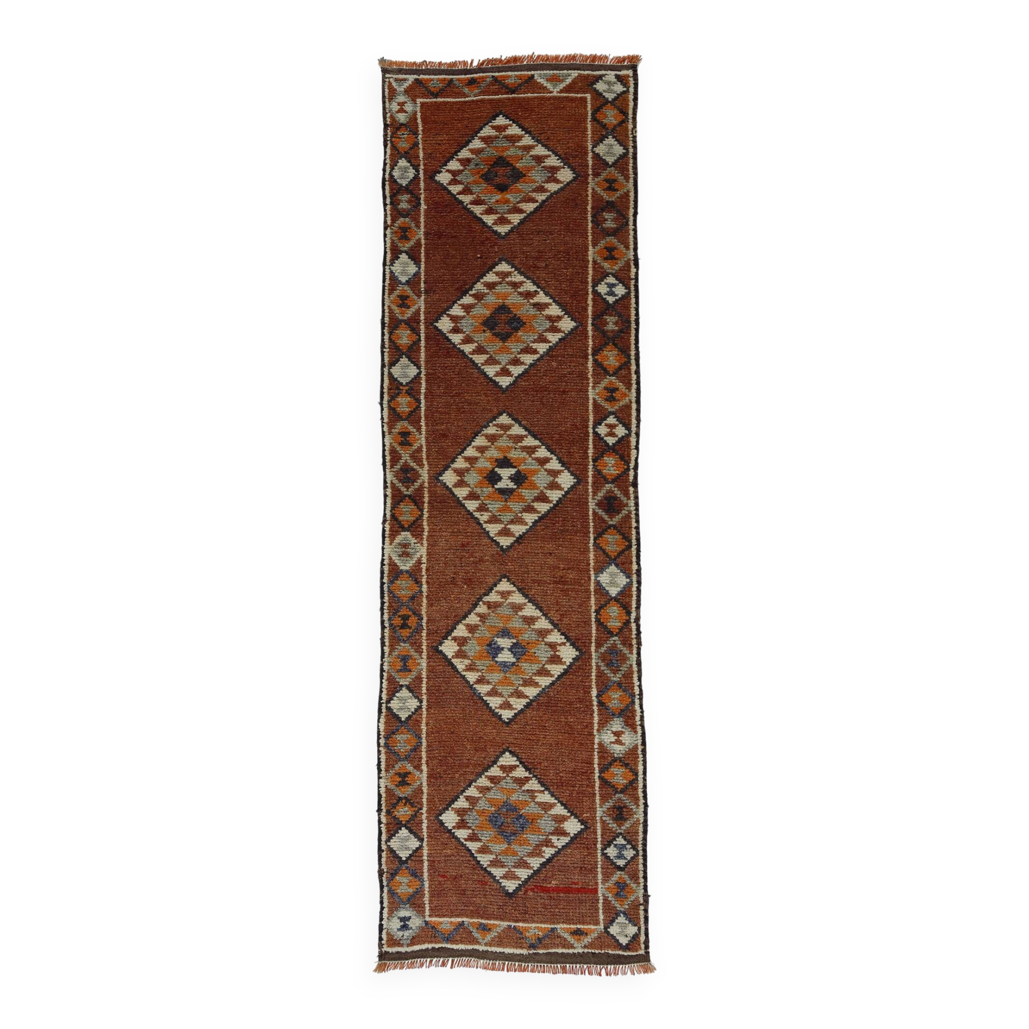Herki vintage wool hallway rug, 307 x 87 cm