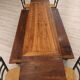Old farmhouse table in solid walnut from the 19th century, benches, extensions, Ardèche.