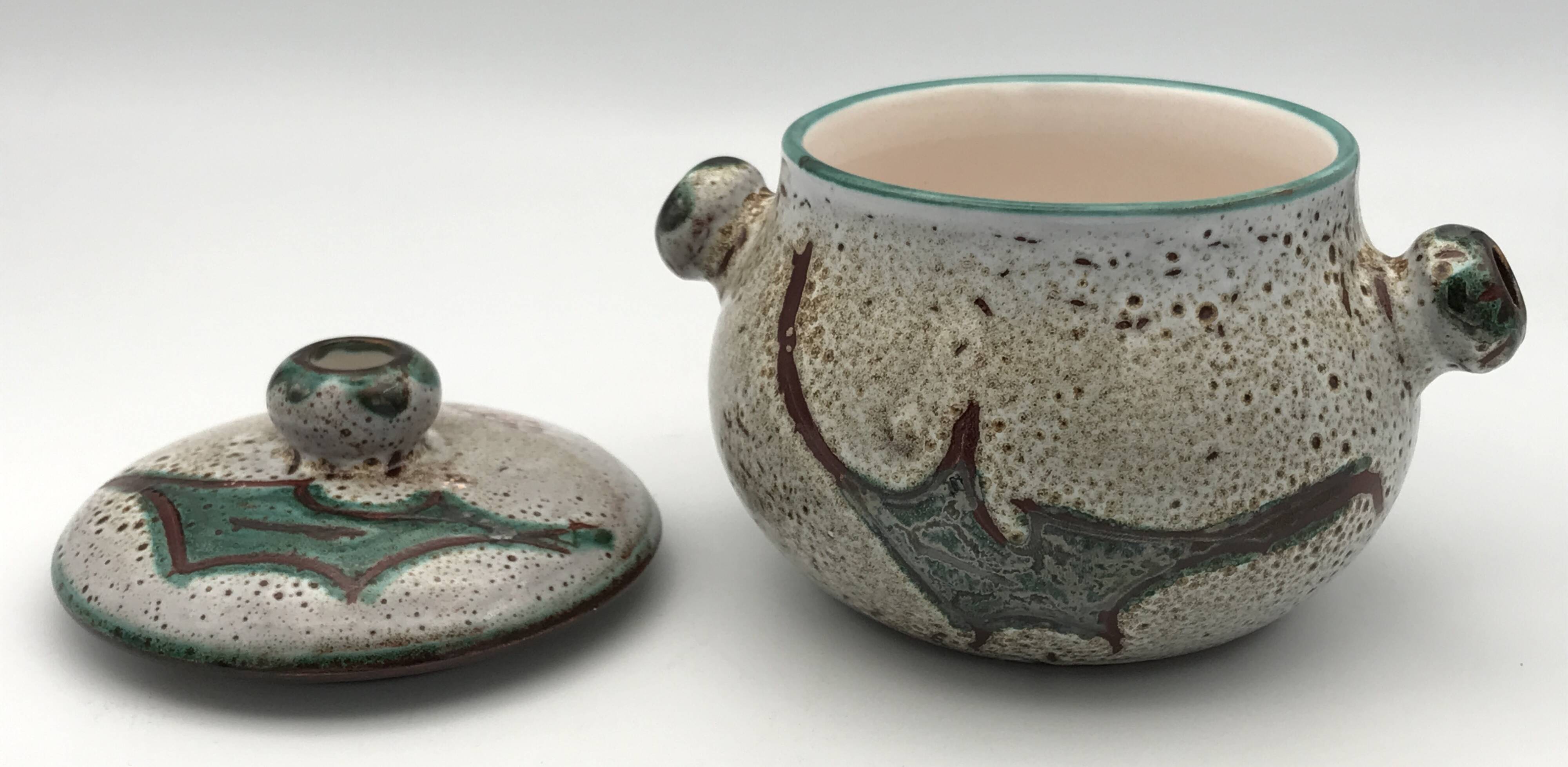 Vintage candy jar in enameled ceramic from Vallauris with thistle decoration