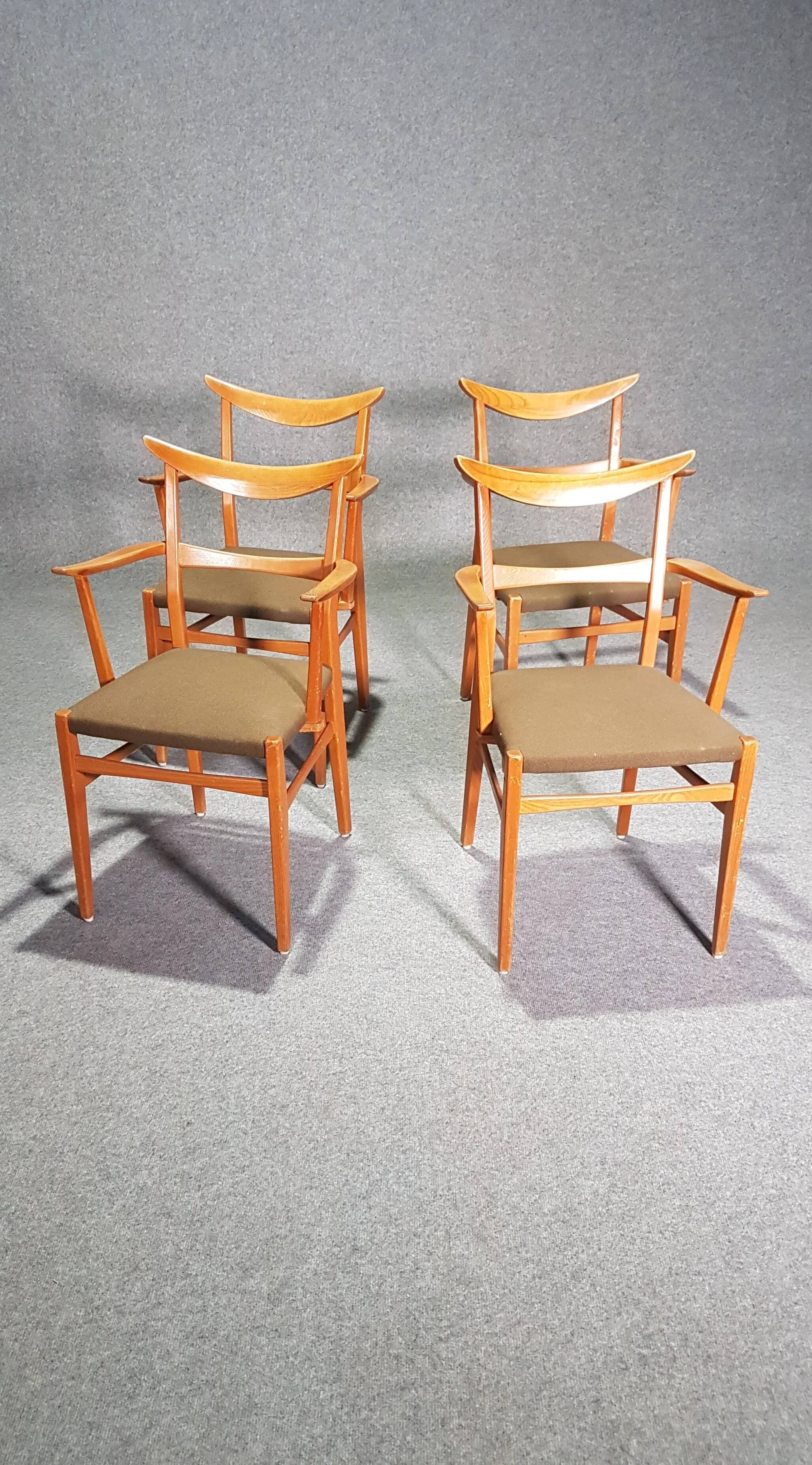 Set of 4 German cow horn dining armchairs by Lübke, 1950s, extremely rare