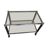 Smoked glass service two trays base wood and chrome metal