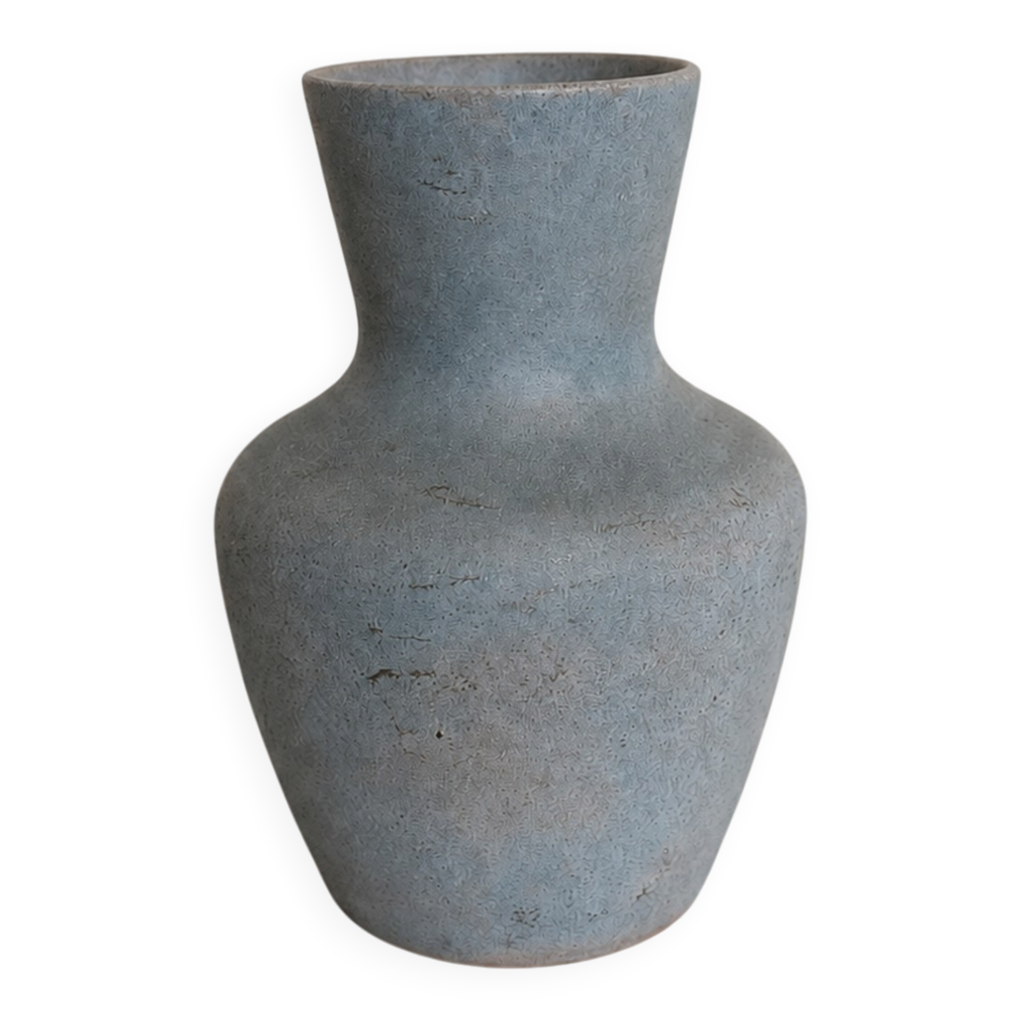 Small blue-grey glazed stoneware vase signed CB, studio work, year