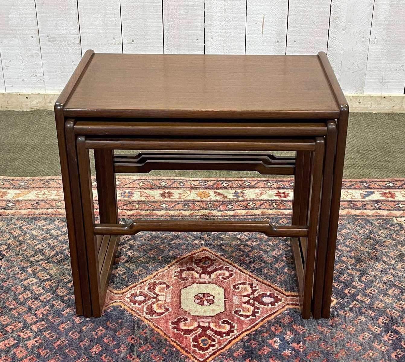 Set of 3 English teak nesting tables from the 1970s