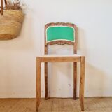 Renovated antique chair – carved wood and green backrest
