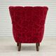 Années 1960, design danois, fauteuil en tissu rouge cerise, très bon état d’origine.