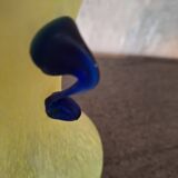 Yellow glass paste vase with navy blue handles