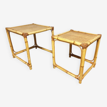 Paire de tables gigognes en rotin, Mid-Century