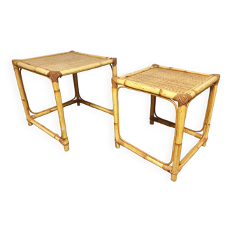 Paire de tables gigognes en rotin, Mid-Century