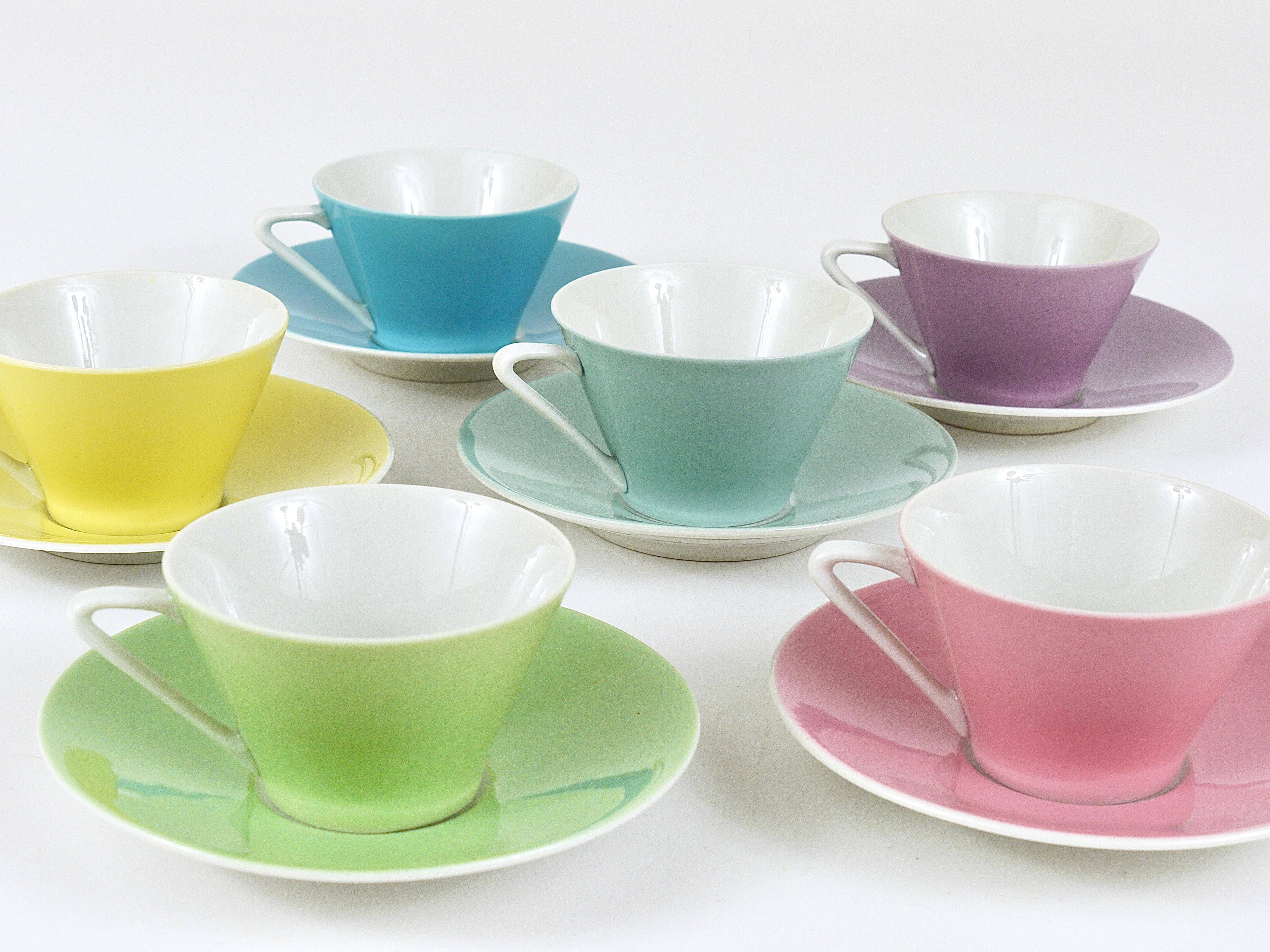 6 pastel mid-century porcelain espresso cups, Daisy, Lilies, Austria, 1950s