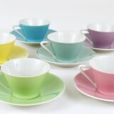 6 pastel mid-century porcelain espresso cups, Daisy, Lilies, Austria, 1950s