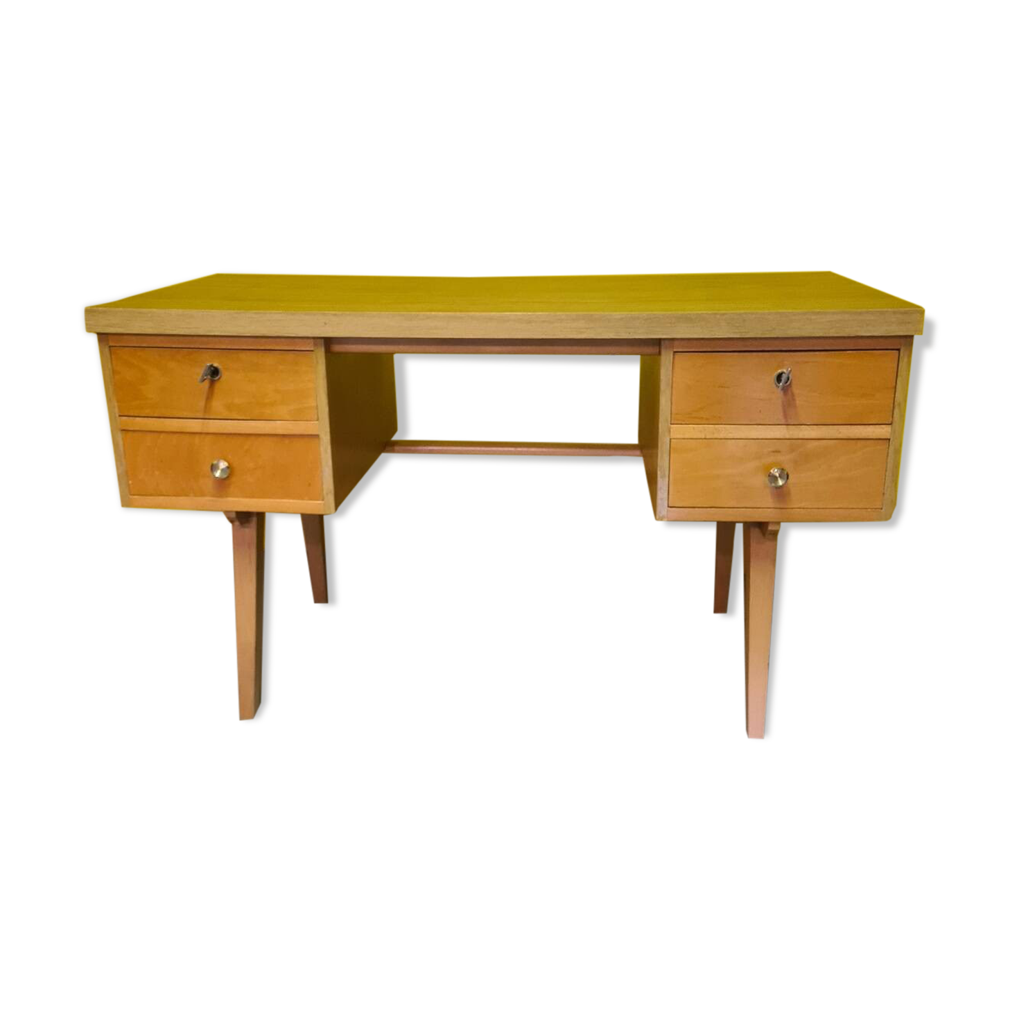 Vintage French Beech veneered Desk From the 1960s.