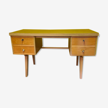 Vintage French Beech veneered Desk From the 1960s.