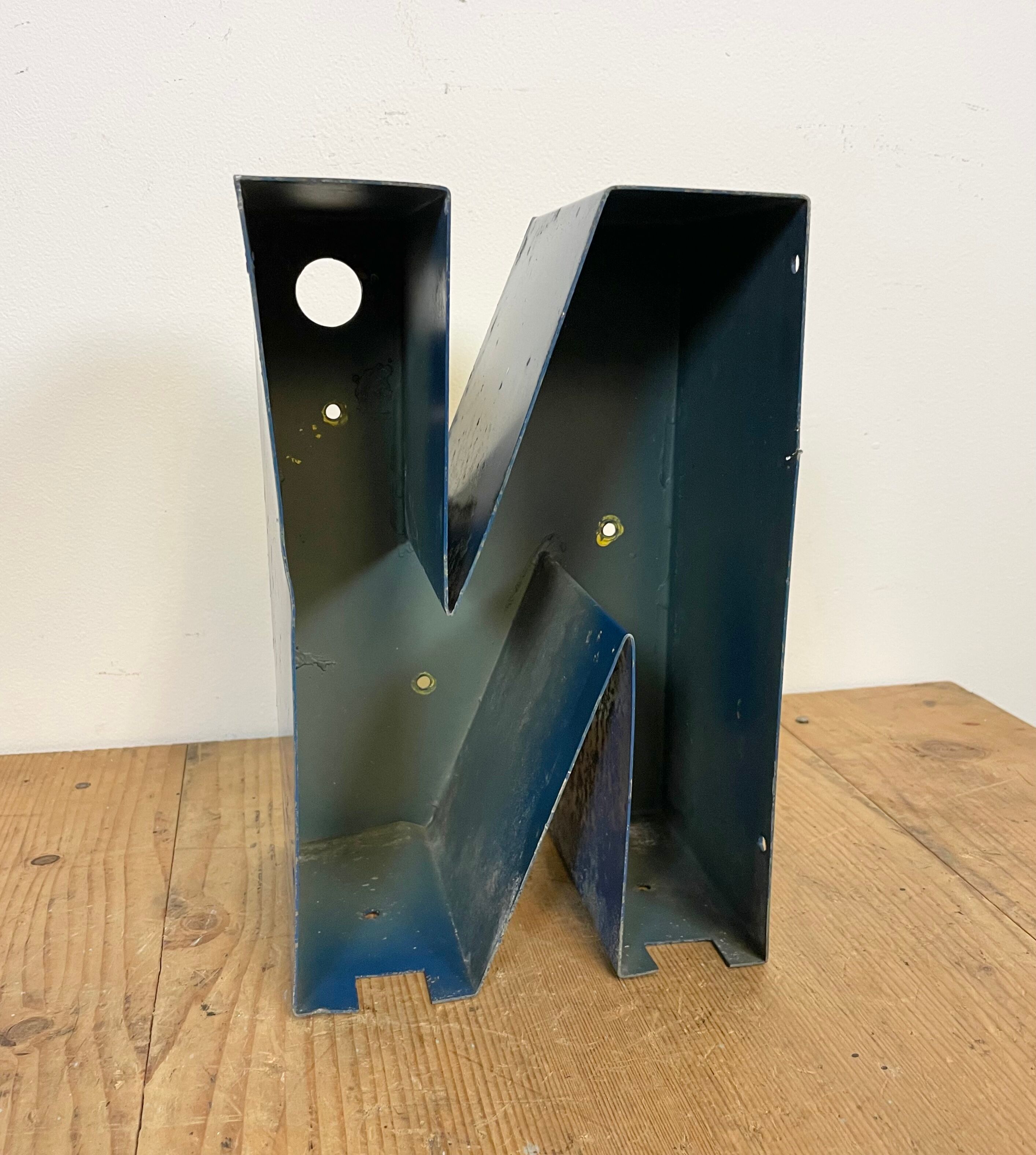 Vintage Yellow Iron Letter N, 1970s