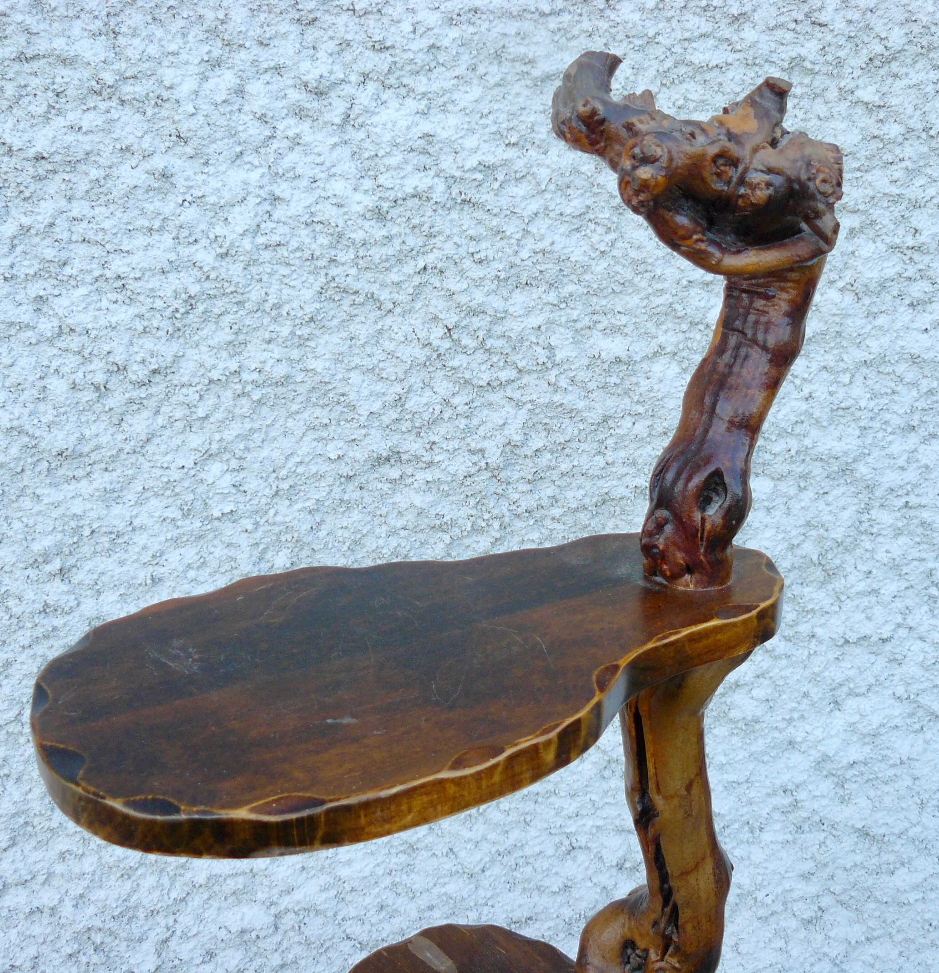Brutalist shelf wood and vine holder vintage plant 1960