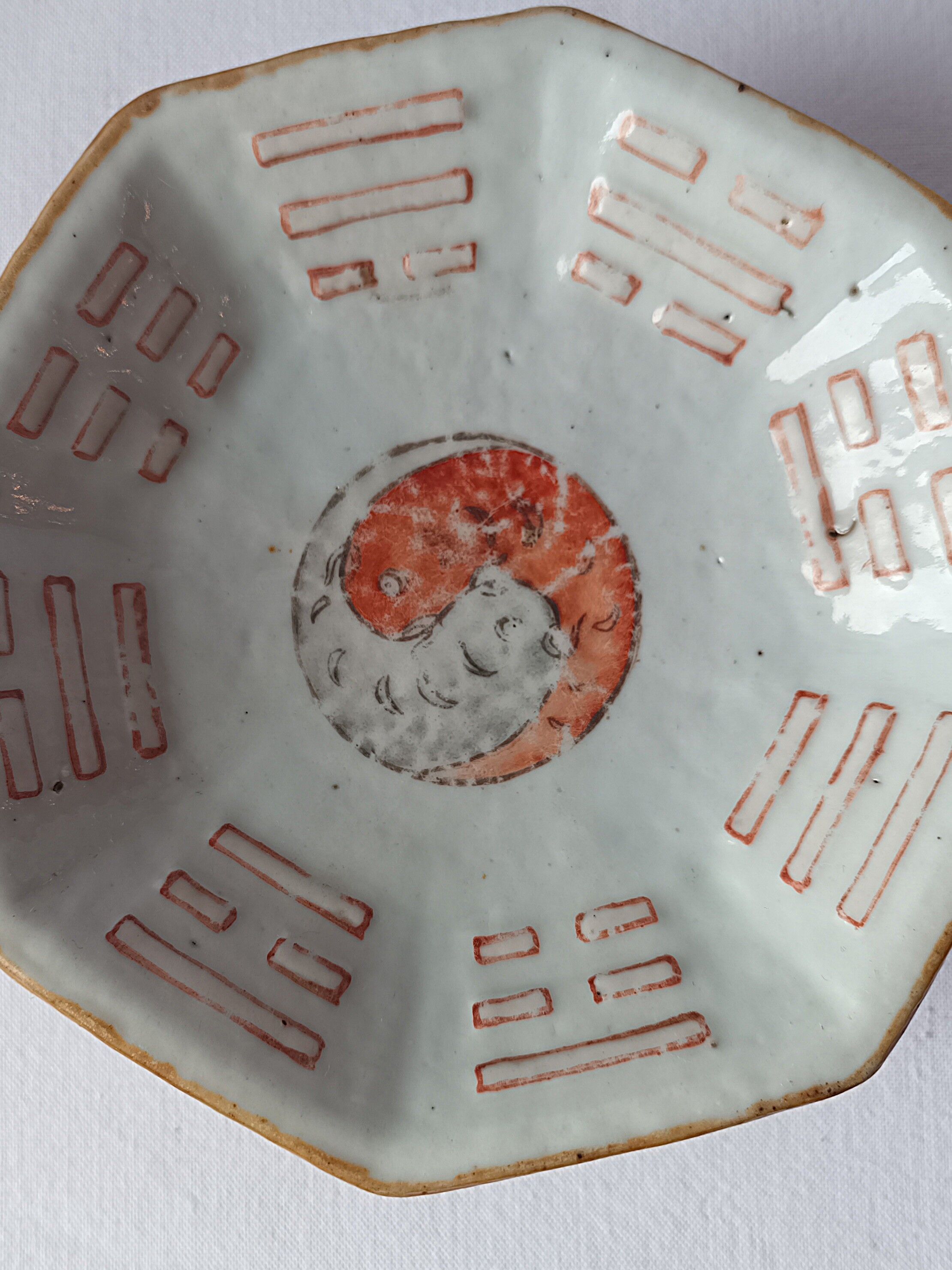 octagonal porcelain cup from China with Taoist Ying Yang decoration - c. 1900
