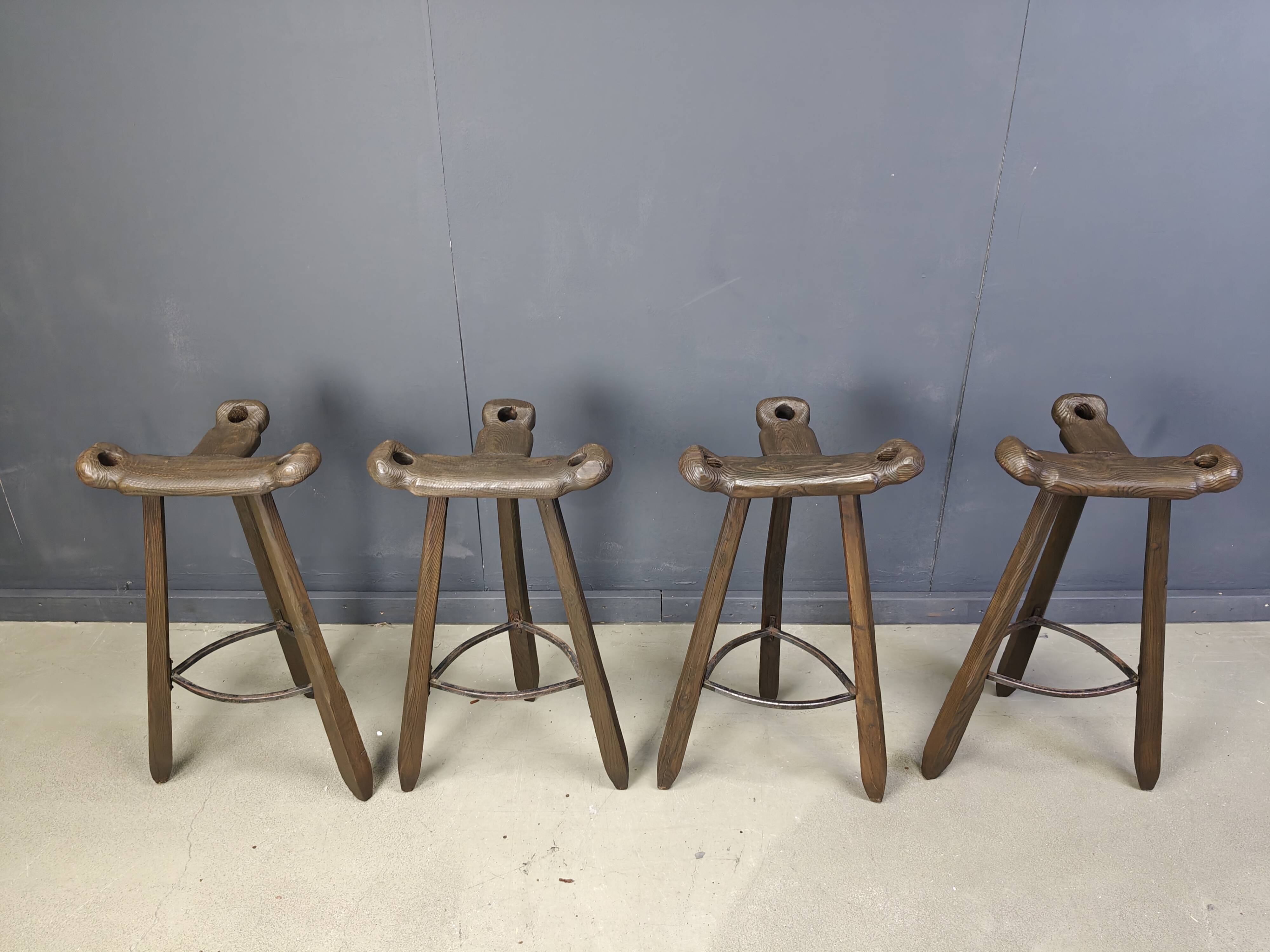 Mid century brutalist bar stools - set of 4, 1960s