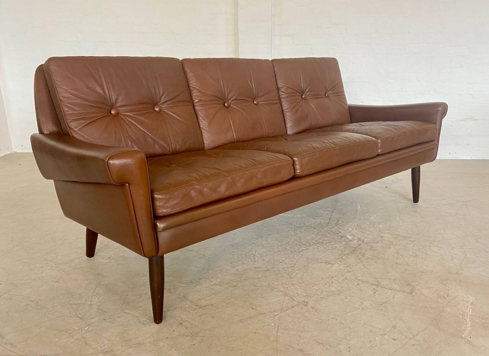 Vintage Danish retro Svend Skipper 3 person sofa in chestnut brown leather