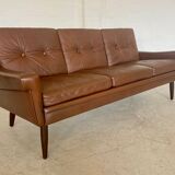 Vintage Danish retro Svend Skipper 3 person sofa in chestnut brown leather