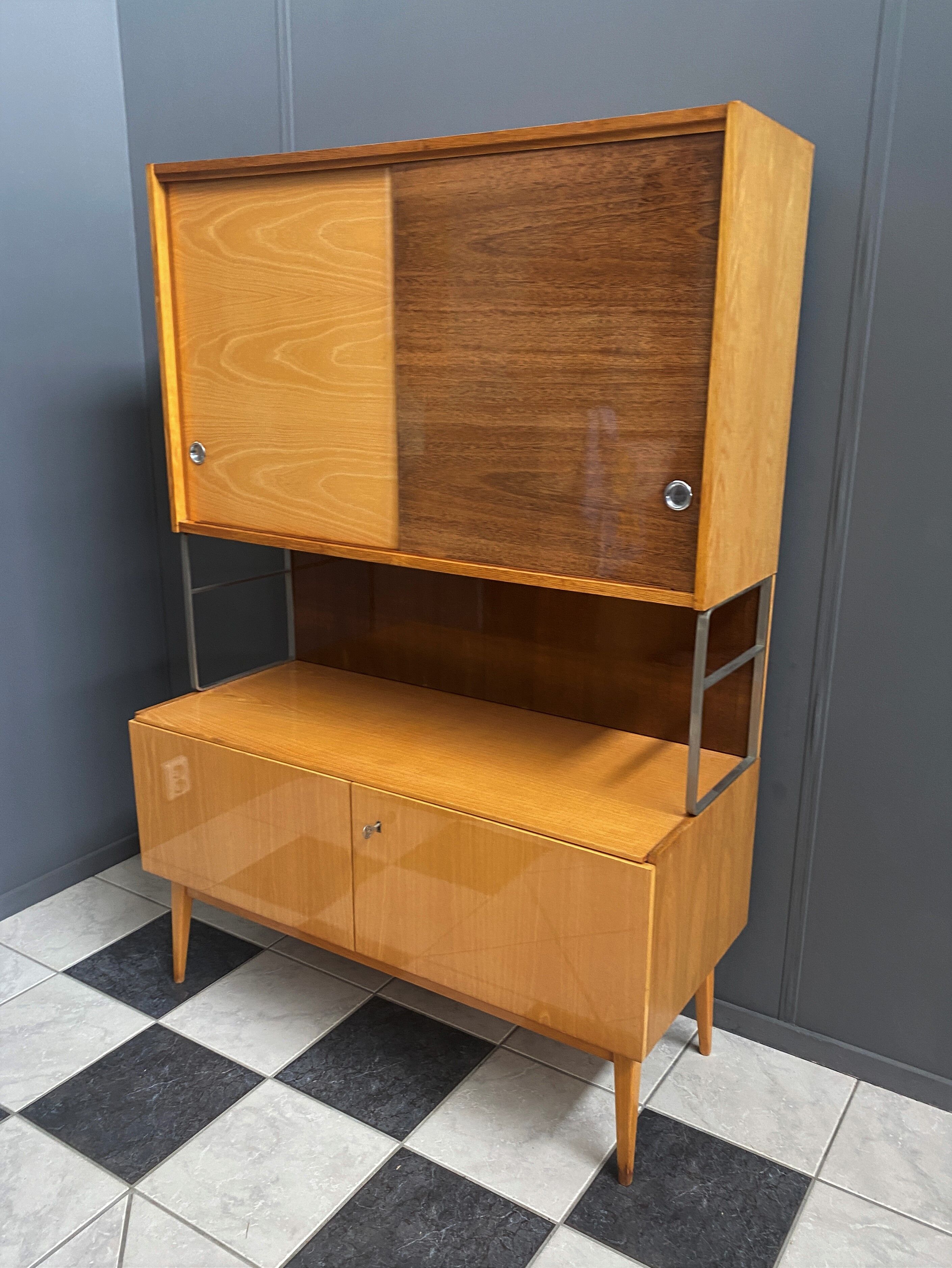 Jitona cabinet with desk two tone wood 1960s