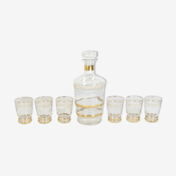 Service a liqueur digestif vintage en verre et dorure annees 60