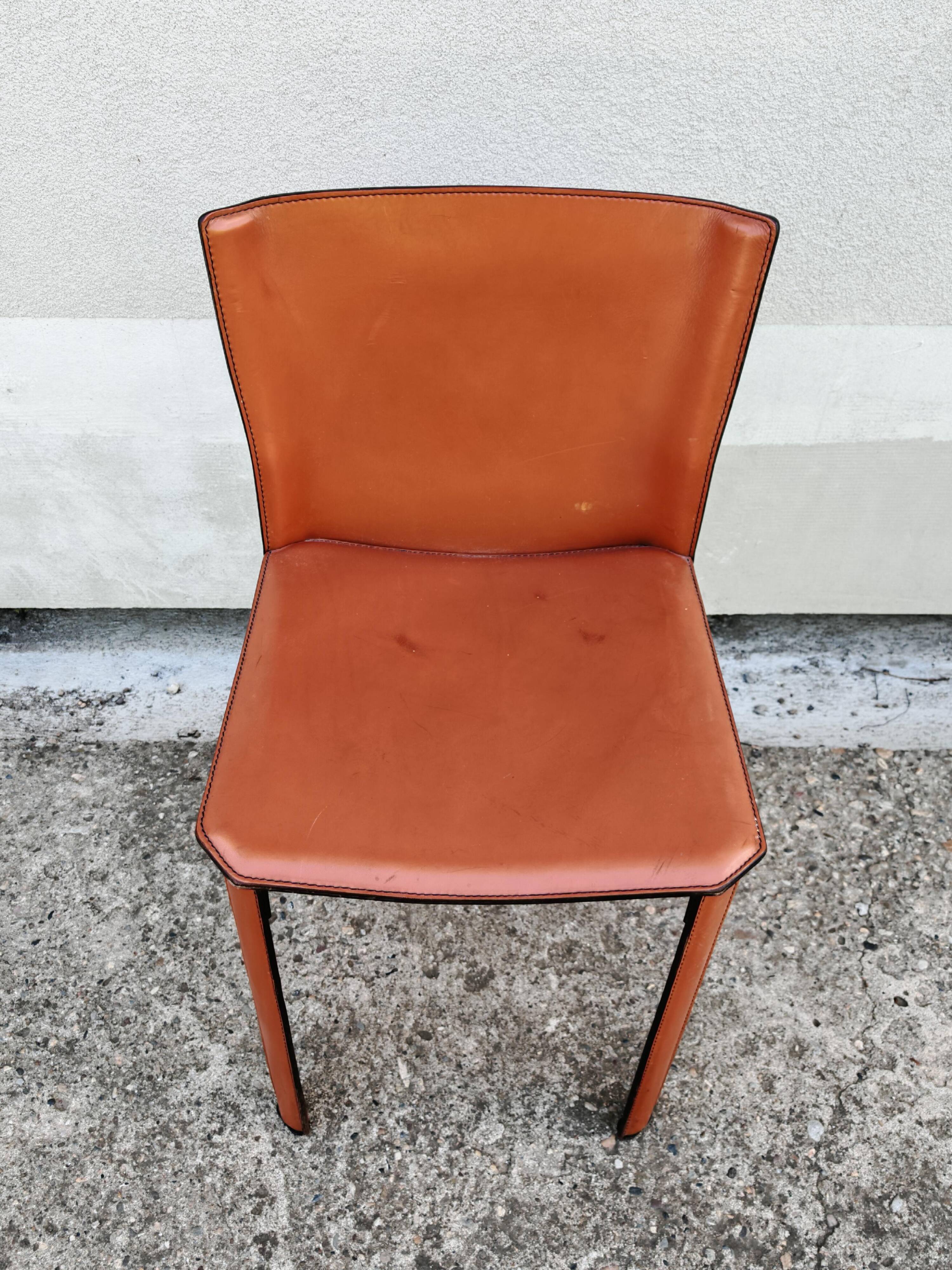 Postmodern pair of leather chairs by Giancarlo Vegni for Fasem 1984