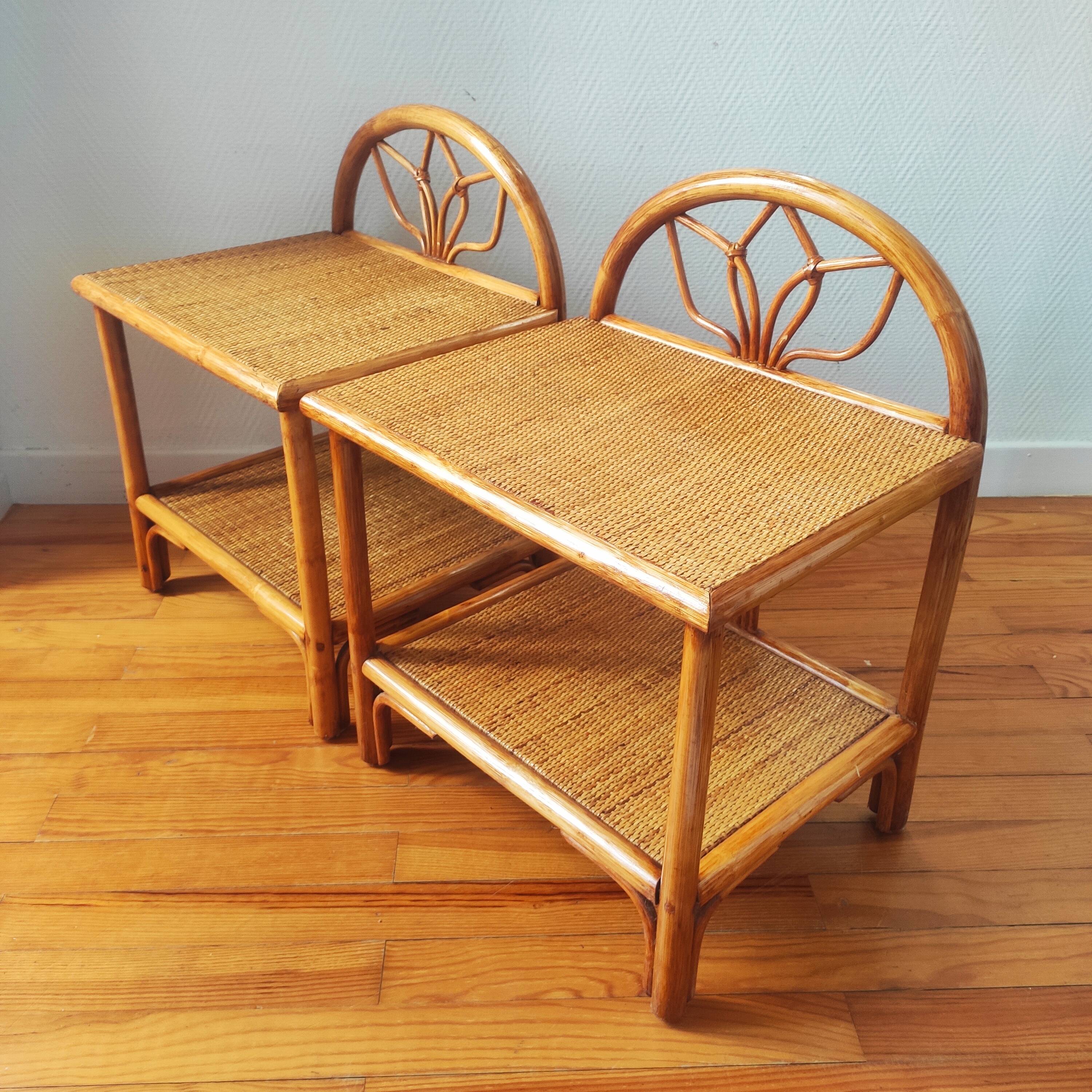 Pair of vintage rattan bedside tables - side tables