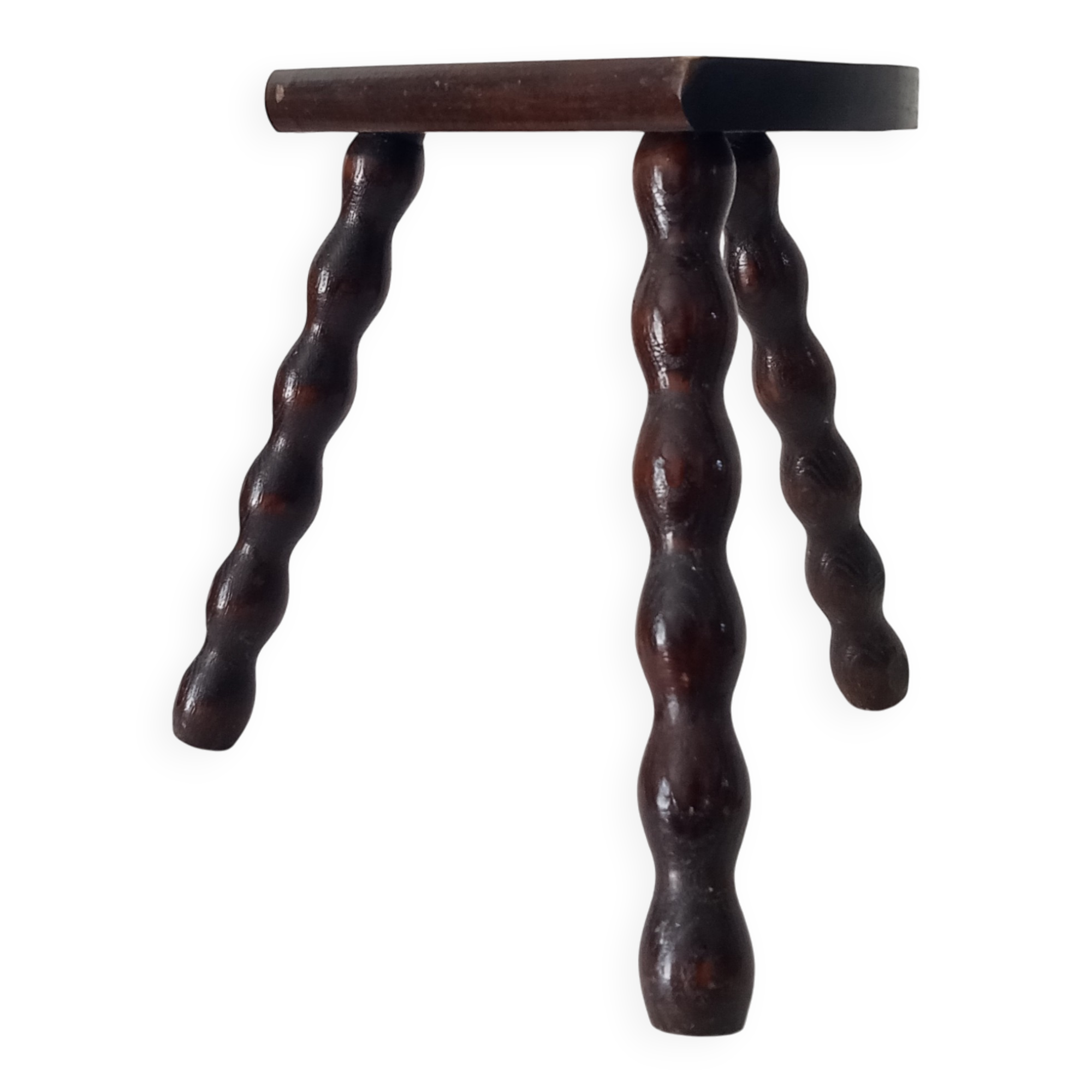 Vintage turned wooden tripod stool