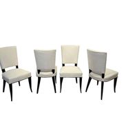 Art Deco Chairs in Black Lacquer in Cream Velour, France, 1930s, Set of 8