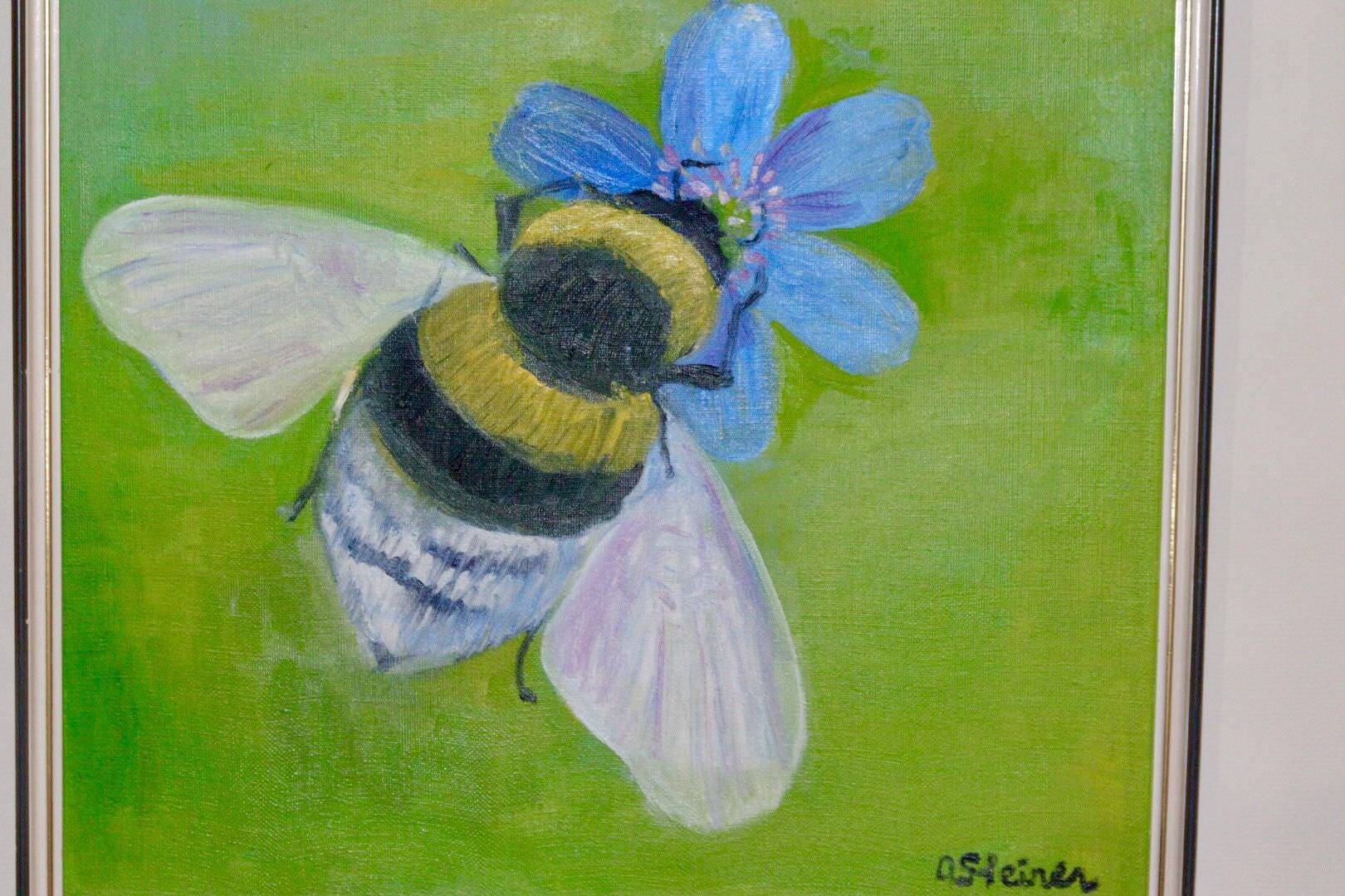 Oil painting on canvas "Bee" by Anita Steiner, Sweden mid 20th century