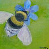 Oil painting on canvas "Bee" by Anita Steiner, Sweden mid 20th century