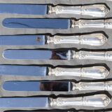 12 table knives in silver metal decor rocaille louis xv