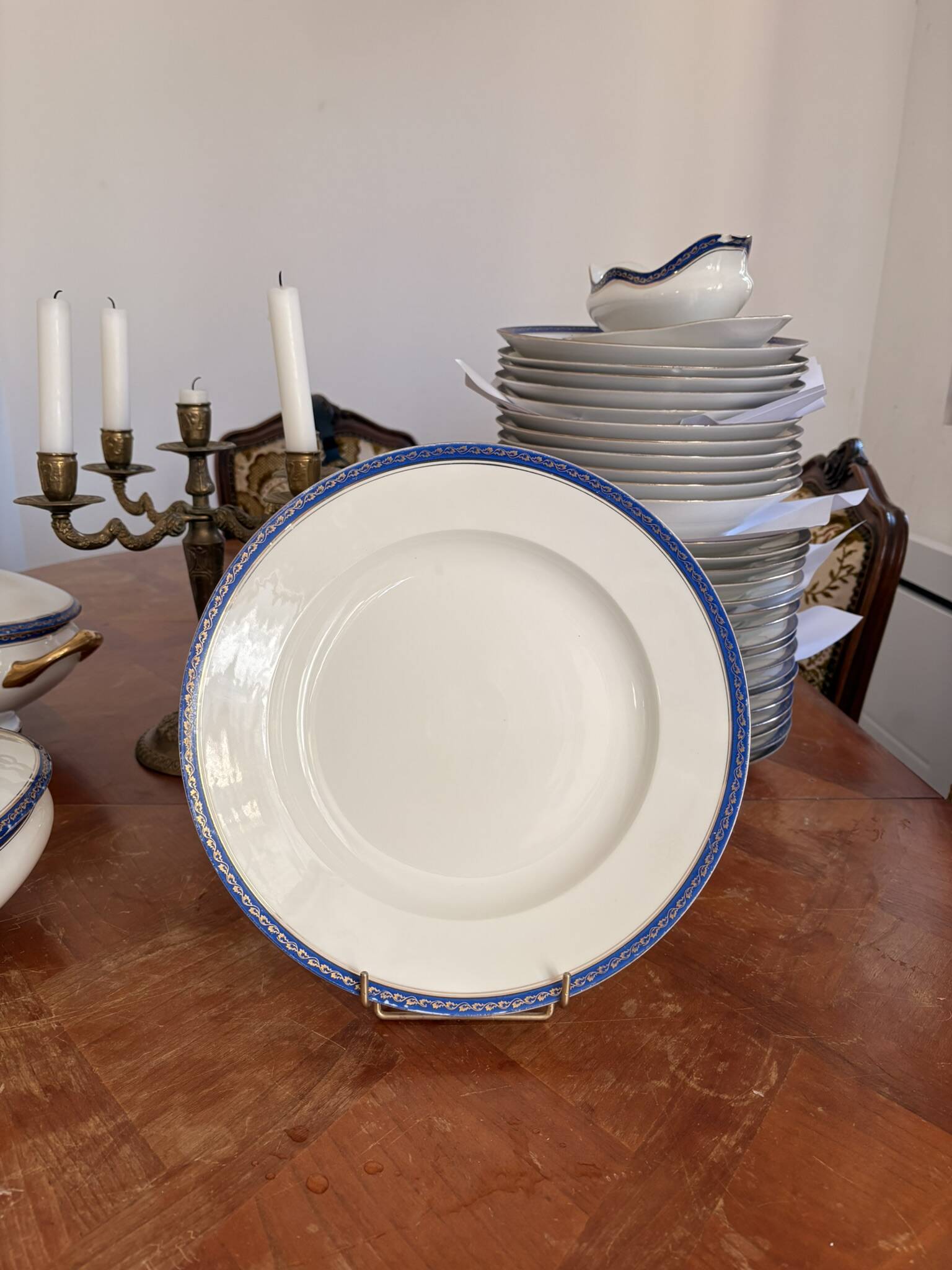 Large Plate 29 cm Salad Bowl Limoges Porcelain Blue Gold Betoule & Legrand