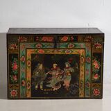 Ancien coffre oriental avec peinture de la guerrière Yang Mulan (c.1900) #9