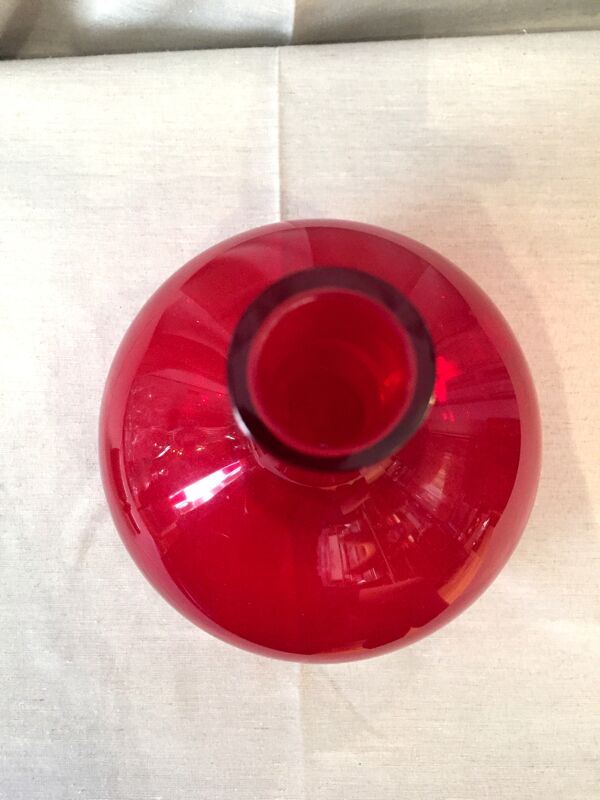 Bouteille ou soliflore rouge oignon avec bouchon en bois vintage murano