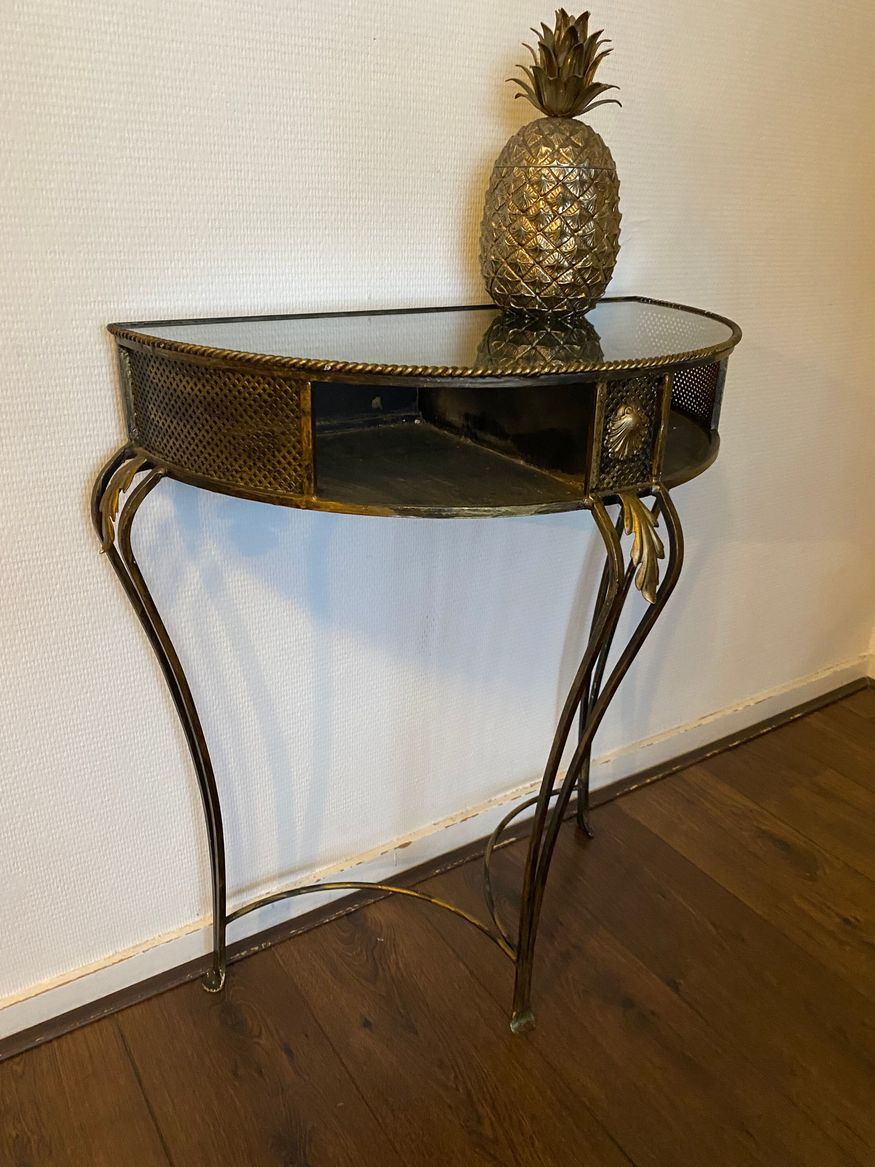 Vintage Regency Black and Gold Metal Console Hall Table, 1960s