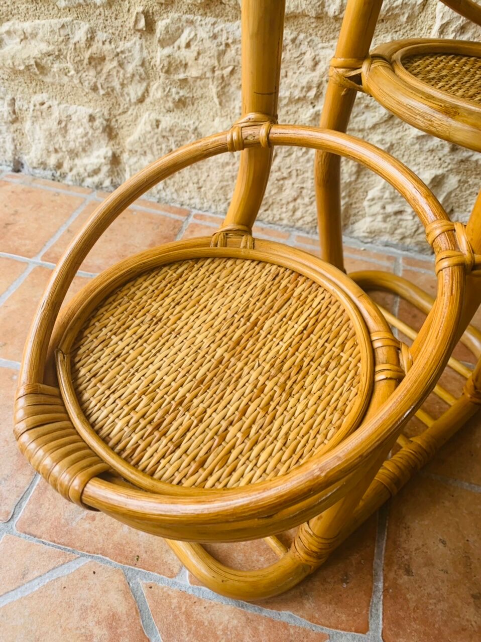 Vintage bamboo and rattan plant holder, circa 70's