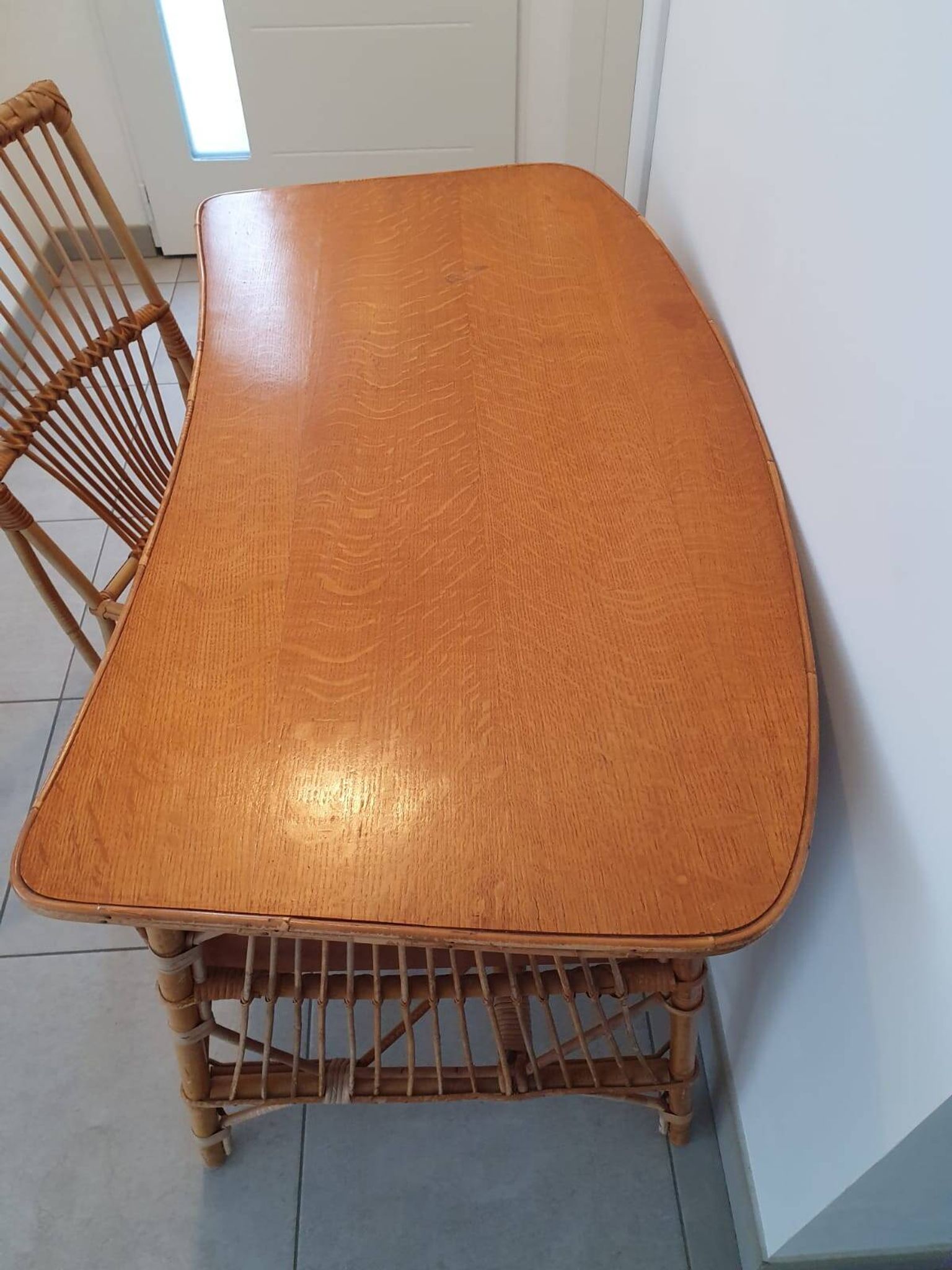 Rattan and bamboo desk with chair - Audoux Minet style from the 1970s.