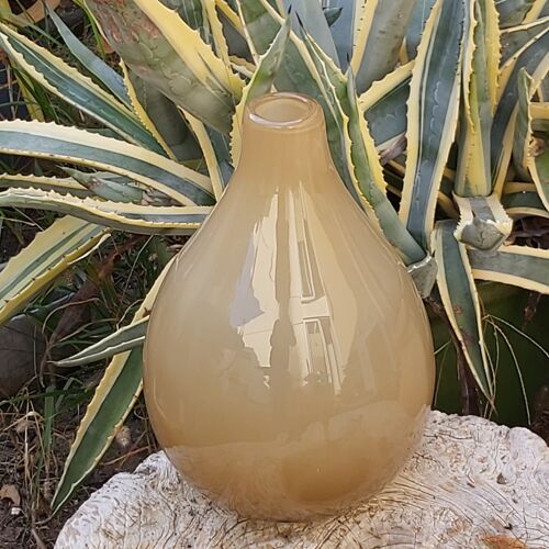 Vase Murano en verre marron crème vintage 30 cm