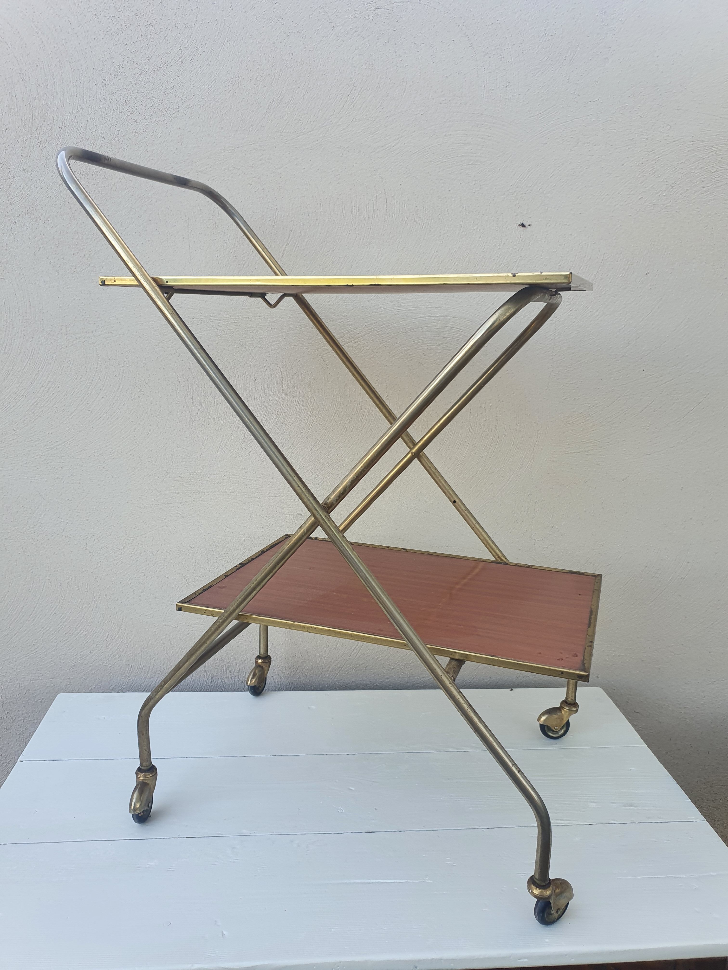 Vintage folding rolling service in Formica and brass plated