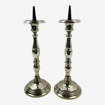 Pair of candle picnickers in silvered bronze