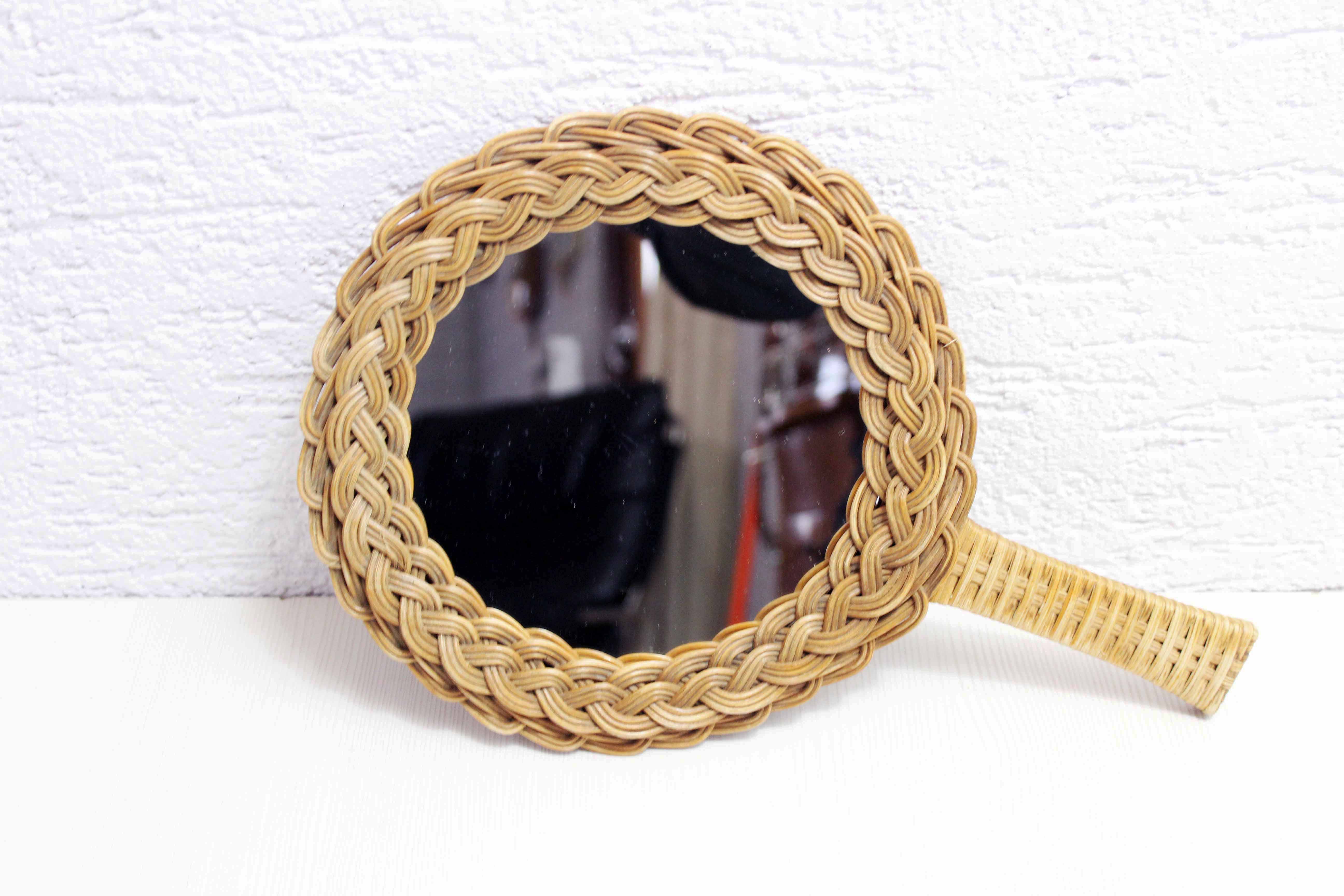 Wicker hand mirror