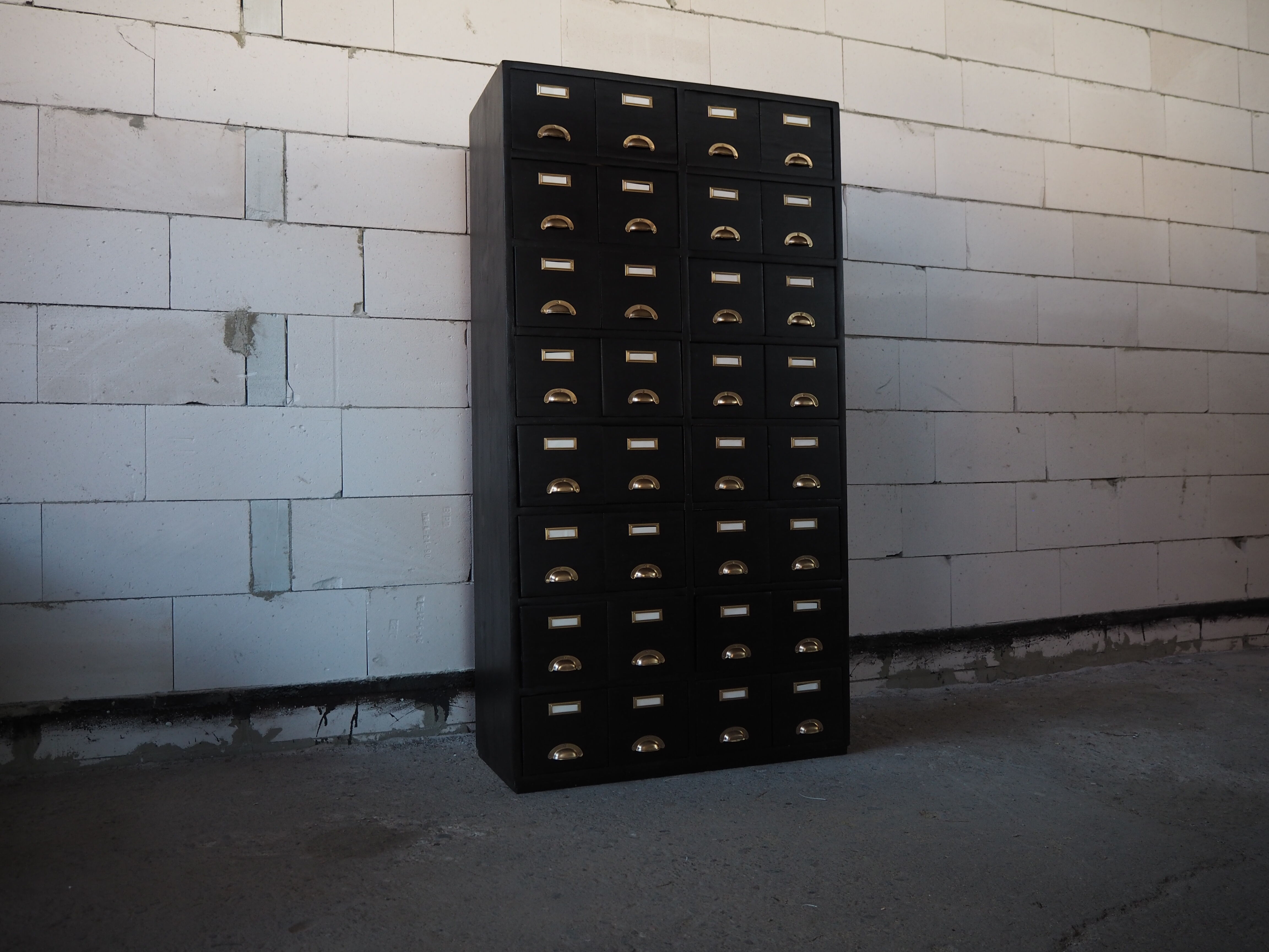 Vintage industrial wooden chest of drawers, apothecary, filling cabinet, 1930s