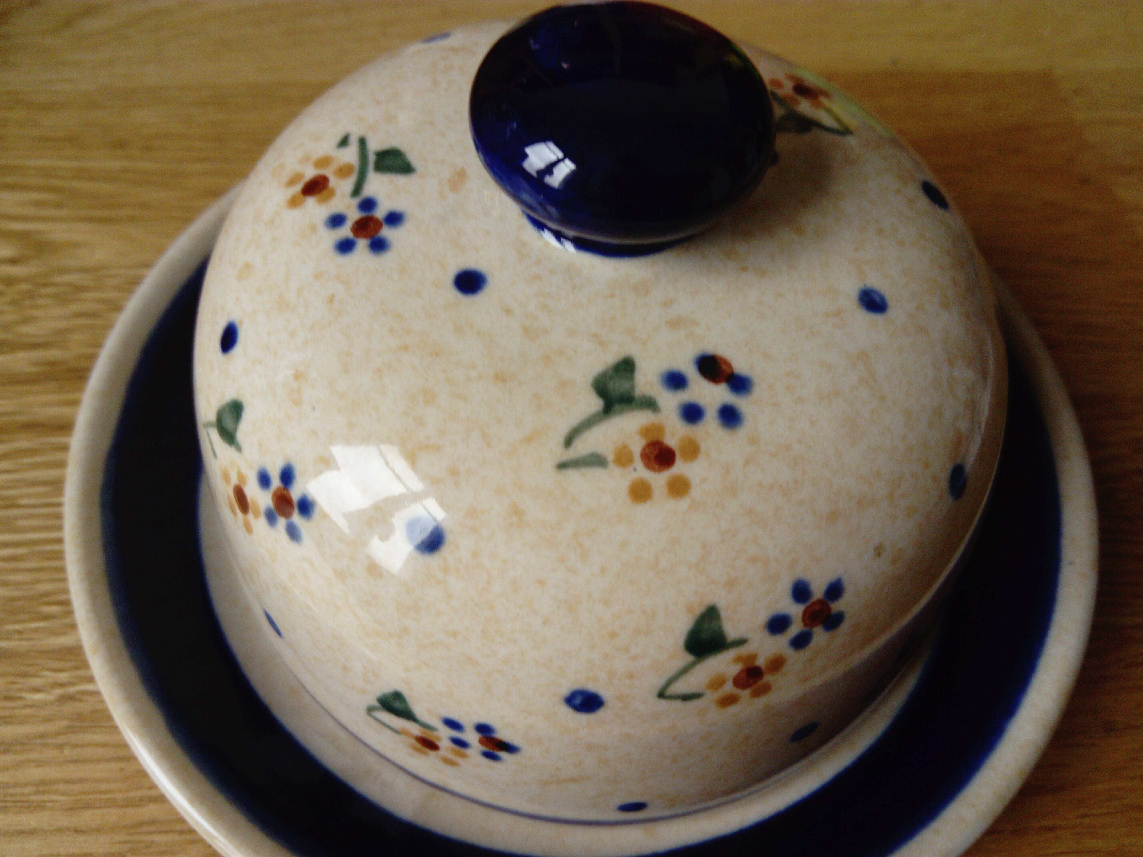 Hand-painted ceramic bell butter dish. Poland