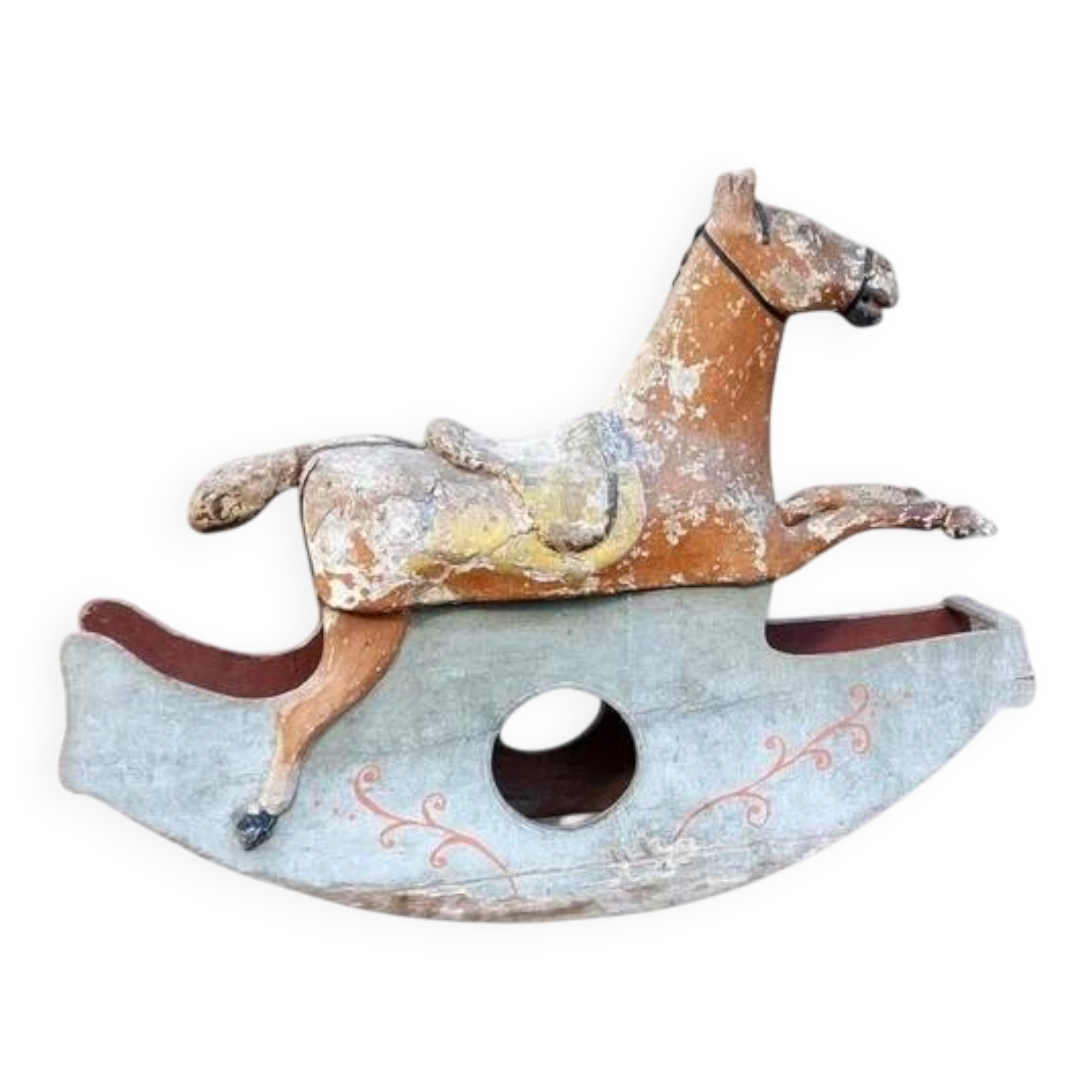 Ancien Cheval À Bascule XIXe Siècle En Bois Et Papier Mâché Peint