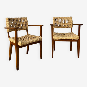 Set of two Vibo wood and rope armchairs